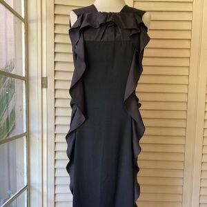Carven Black Ruffle Trim Midi Length Dress